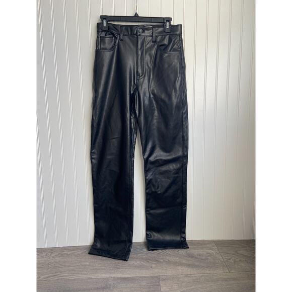 Abercrombie & Fitch 90s Straight Ultra High Rise Vegan Leather Pant Size 6 Black - Picture 1 of 5